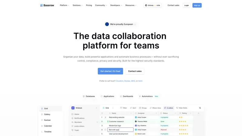 Demo de Baserow.io Vista previa de Baserow.io