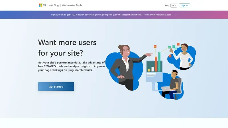 Demo de Bing Webmaster Tools Vista previa de Bing Webmaster Tools