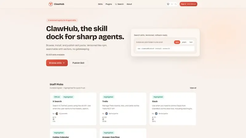Demo de ClawHub.ai Vista previa de ClawHub.ai