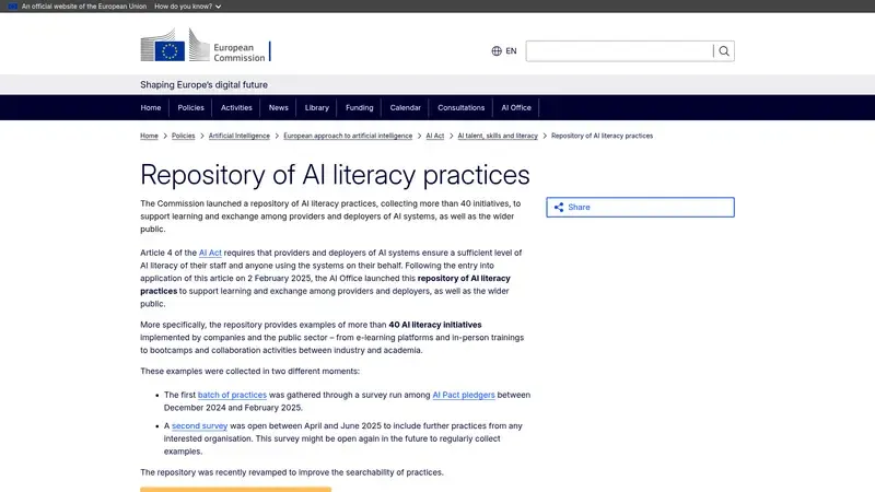 Demo de EU AI Literacy Repository Vista previa de EU AI Literacy Repository