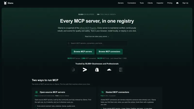 Vista previa de las funcionalidades de Glama