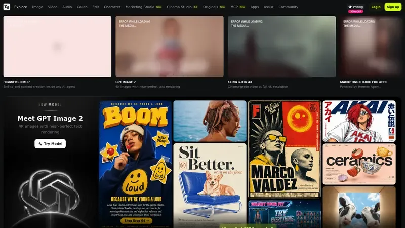 Vista previa de las funcionalidades de Higgsfield AI