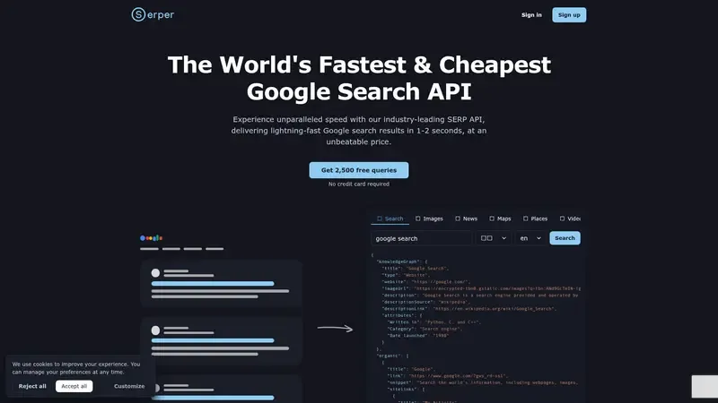 Vista previa de las funcionalidades de Serper.dev